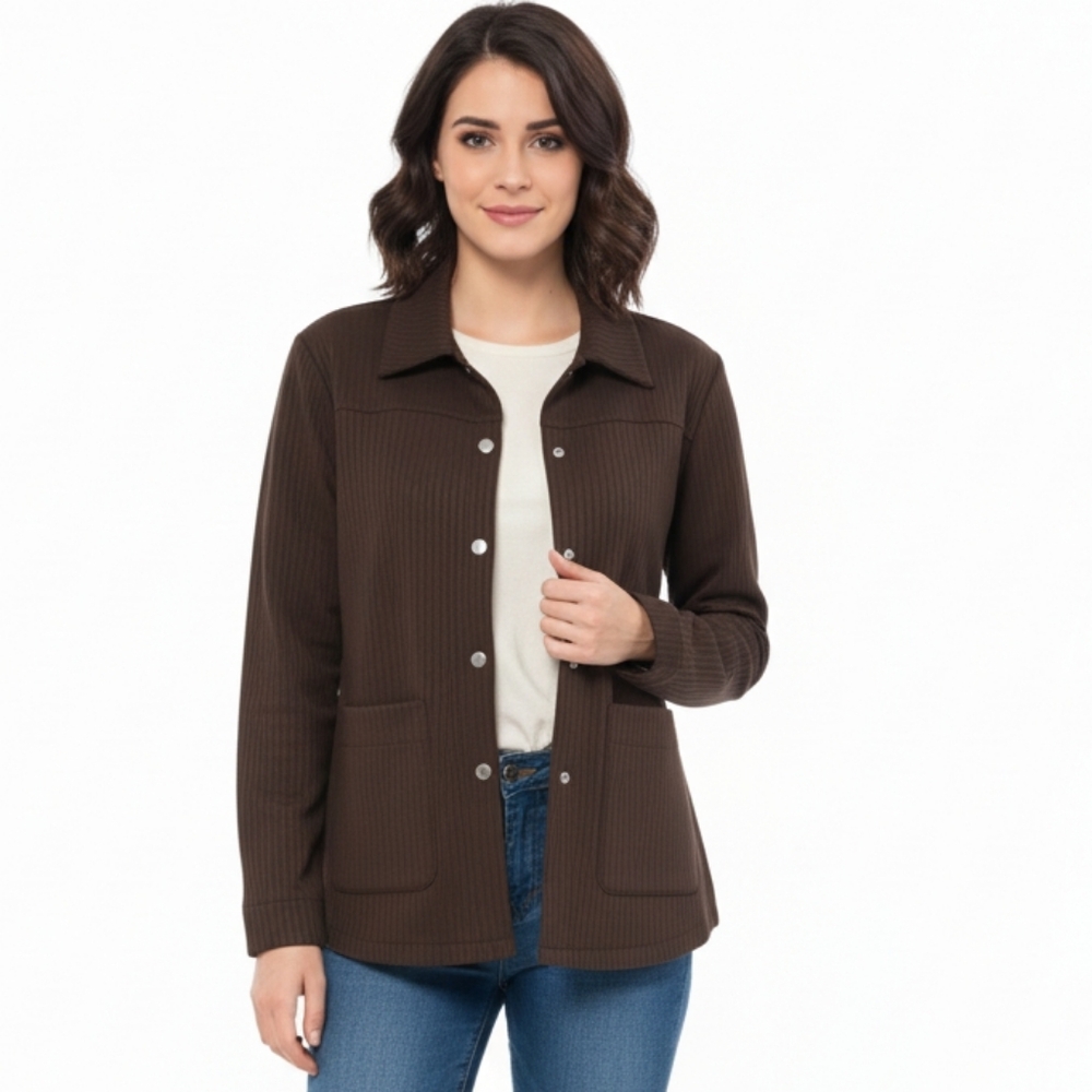 Vintage Worth Chocolate Brown Womens Shacket Jacket Snap Button Size M
